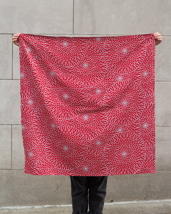 Modern Furoshiki, Musubi, Reversible, Isa Monyo, Kiku, Red and Sky Blue, 41" x 41"