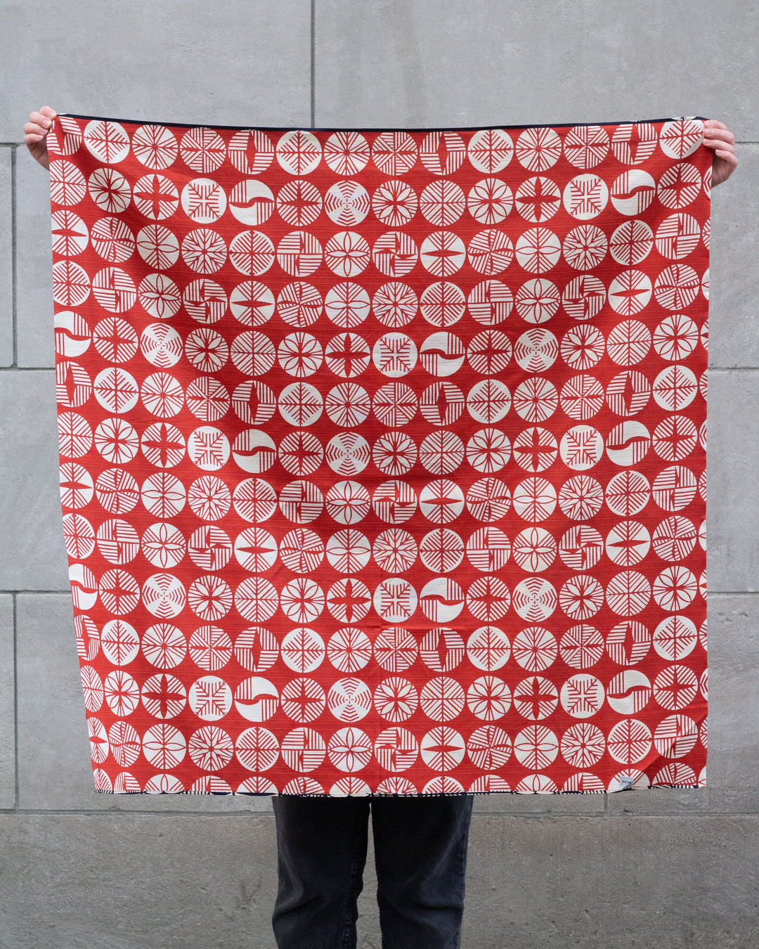 Modern Furoshiki, Musubi, Reversible, Isa Monyo, Pine, Navy and Red, 41" x 41"