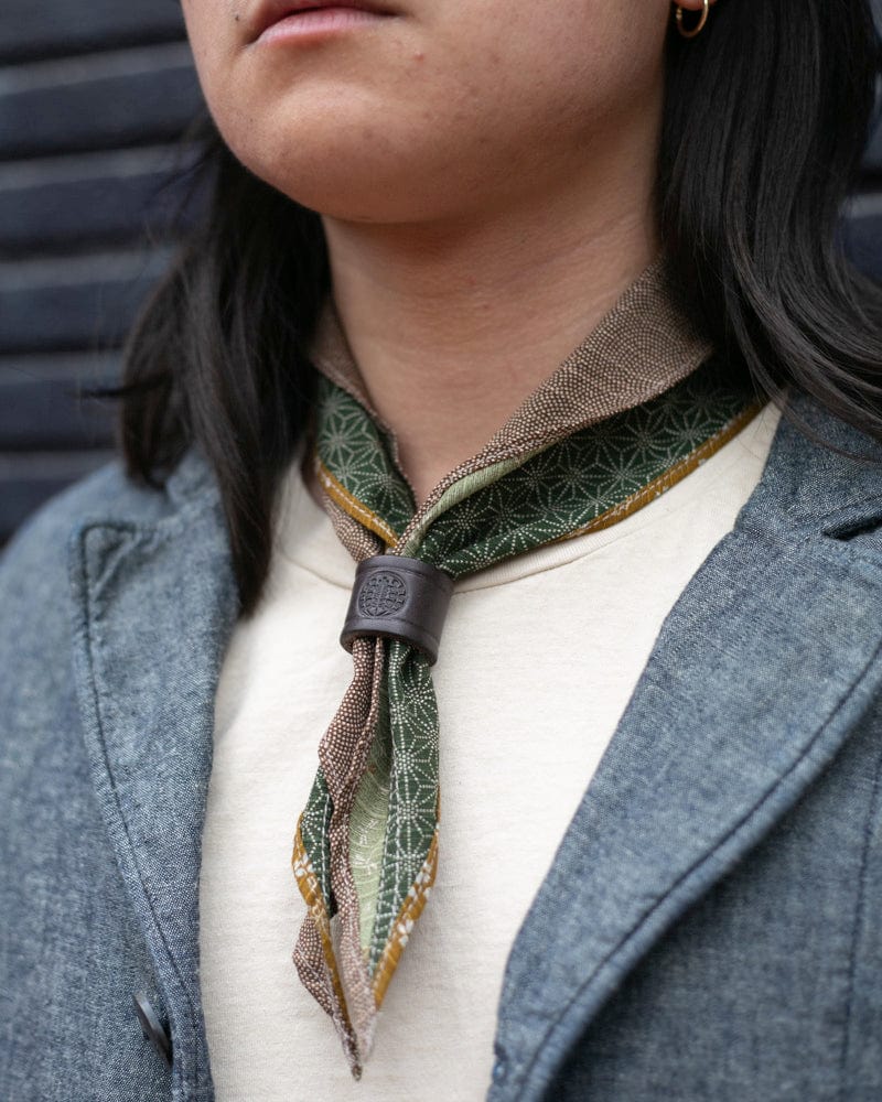 Kiriko Original Split Neckerchief, Mustard Yellow Sakura and Brown Same Komon