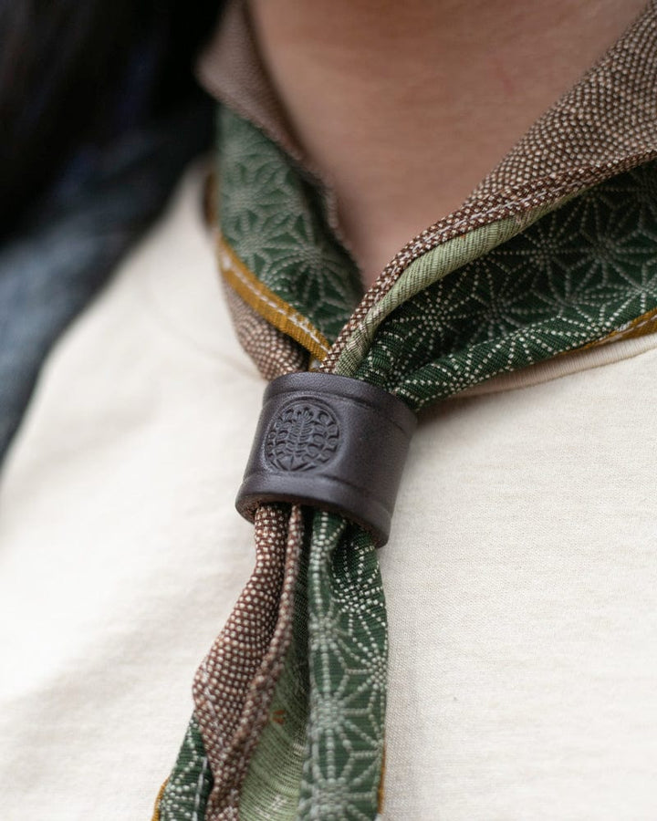 Kiriko Original Split Neckerchief, Mustard Yellow Sakura and Brown Same Komon