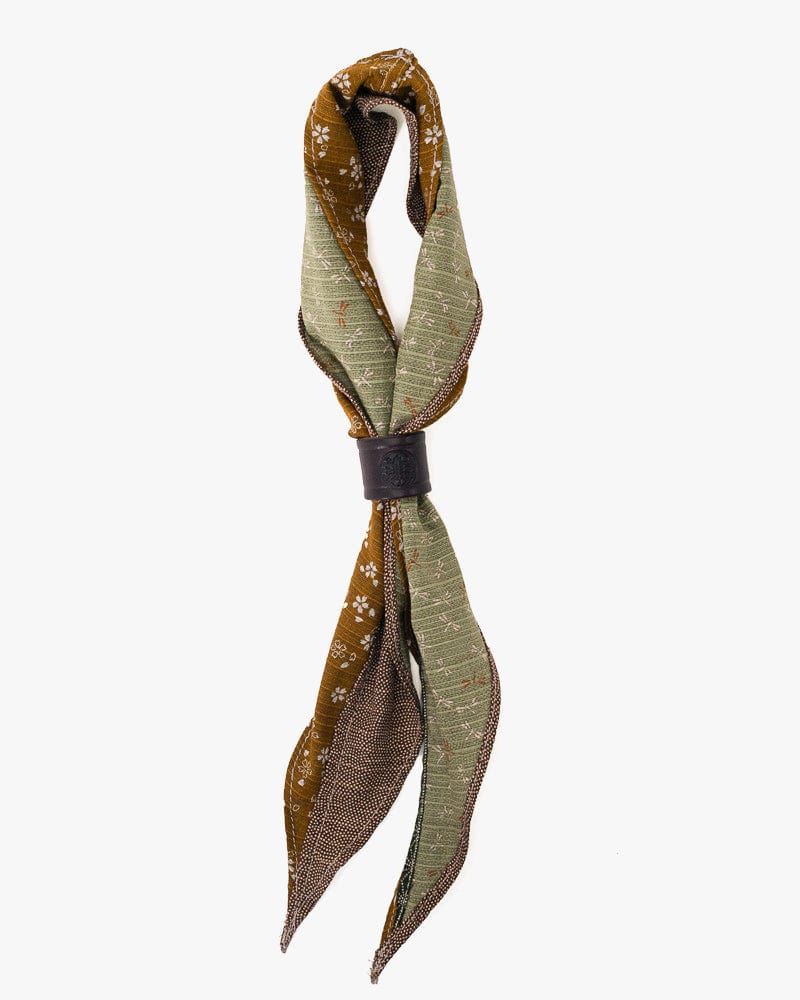 Kiriko Original Split Neckerchief, Mustard Yellow Sakura and Brown Same Komon