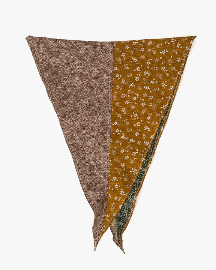 Kiriko Original Split Neckerchief, Mustard Yellow Sakura and Brown Same Komon