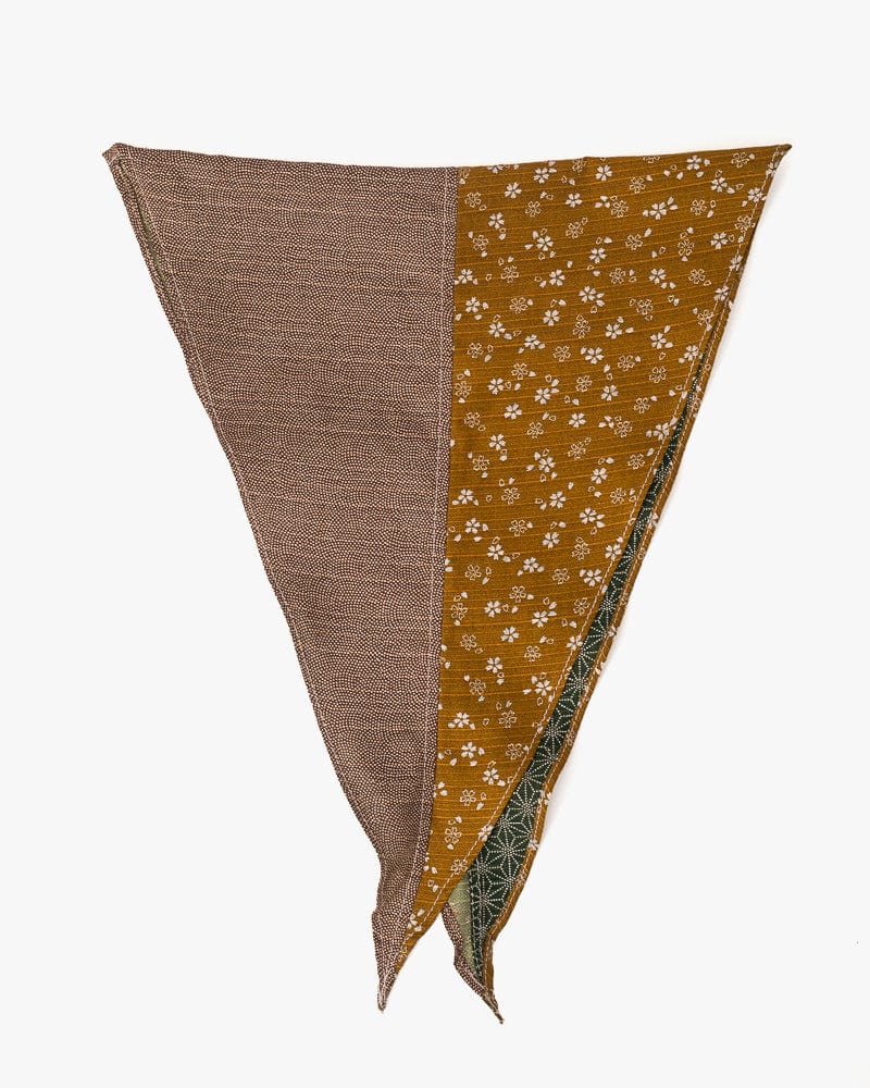 Kiriko Original Split Neckerchief, Mustard Yellow Sakura and Brown Same Komon