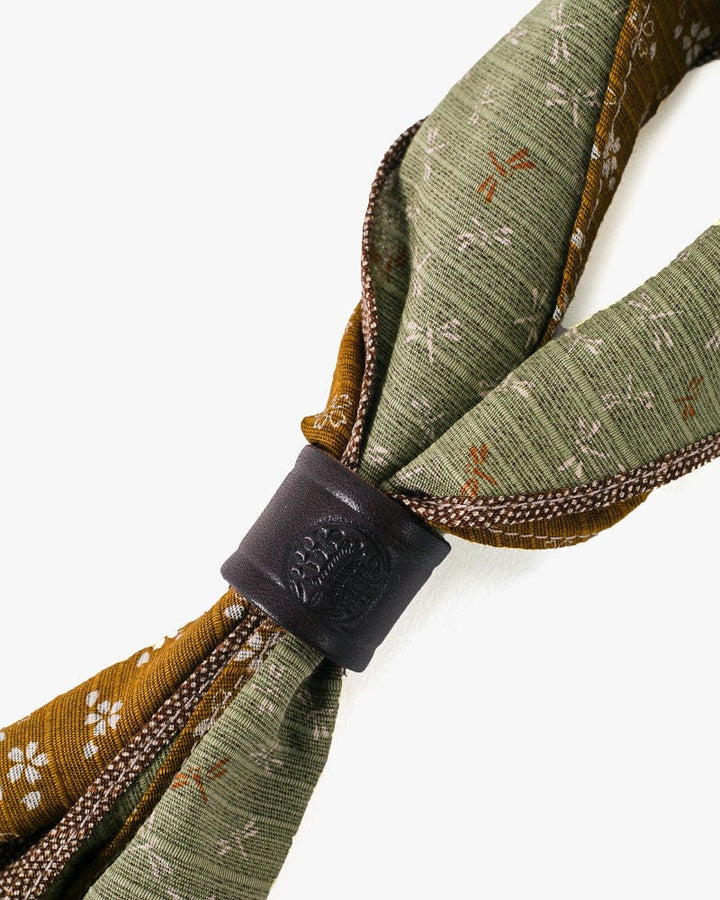 Kiriko Original Split Neckerchief, Mustard Yellow Sakura and Brown Same Komon