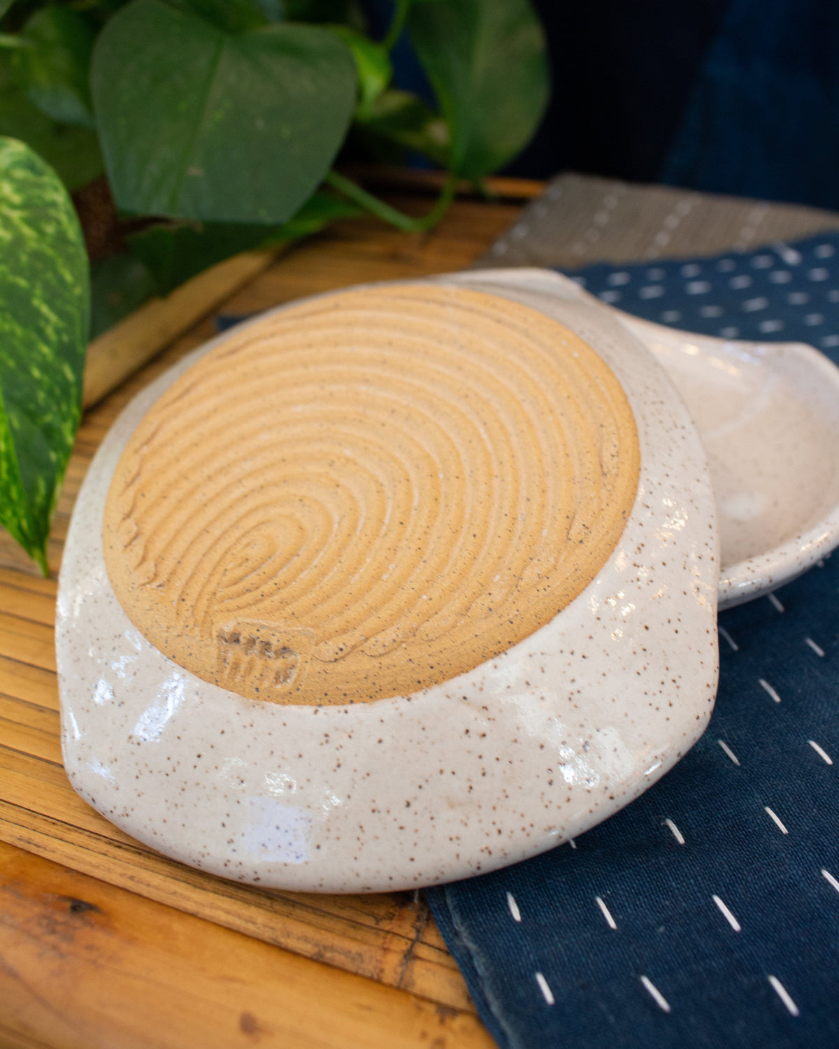 Almond Ave Pottery Dish, Vanilla Bean With White Stripes