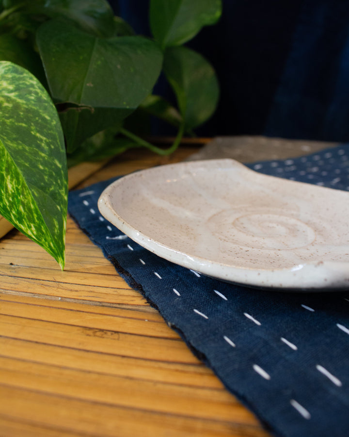 Almond Ave Pottery Dish, Vanilla Bean With White Stripes