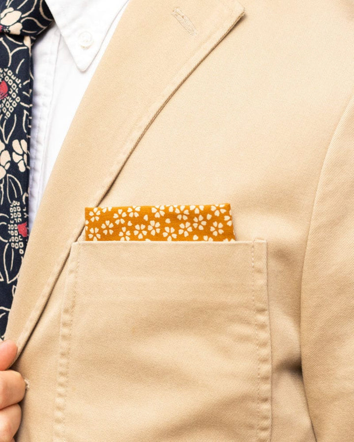 Orange sakura pattern pocket square by Kiriko Made
