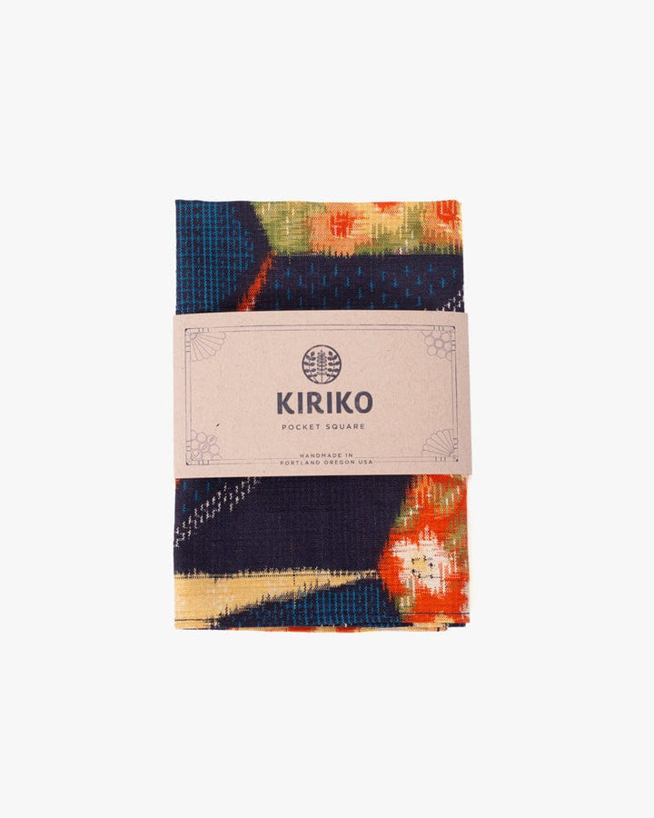 Kiriko Original Pocket Square, Asanoha with Green and Orange Floral Multi Pattern