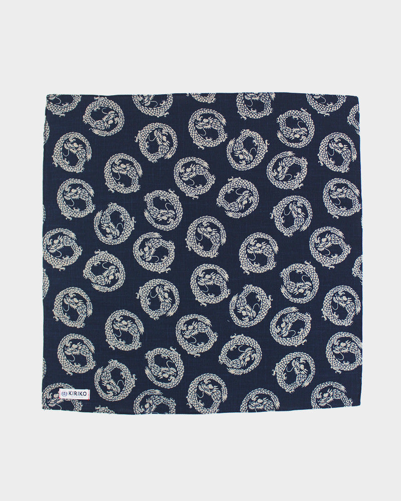 Kiriko Original Bandana, Classic, Indigo Circular Dragon