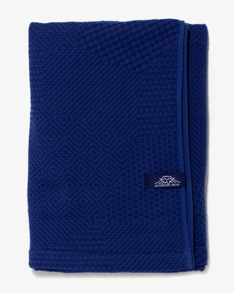 Maple &amp; Moon Bath Towel, Blue with Blue Sashiko Stitching