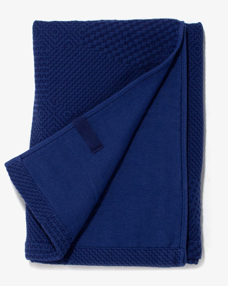 Maple &amp; Moon Bath Towel, Blue with Blue Sashiko Stitching