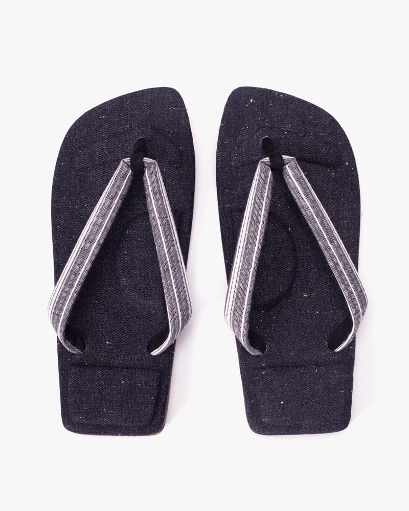 Yamato Kobo, Setta Sandals, White and Navy Shima, Shijira Weave with Okayama Denim