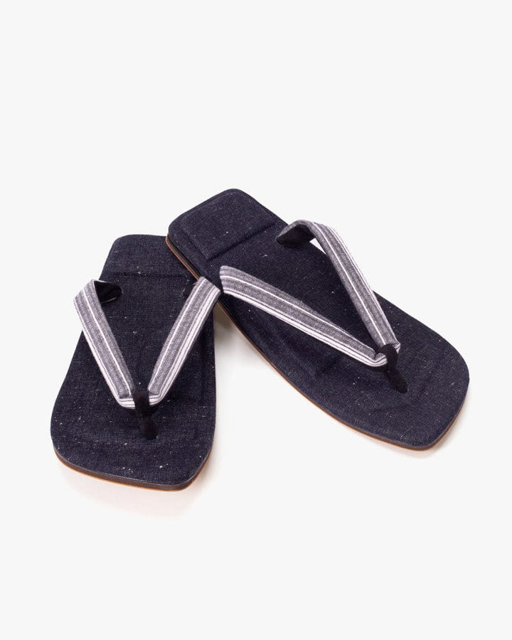 Yamato Kobo, Setta Sandals, White and Navy Shima, Shijira Weave with Okayama Denim