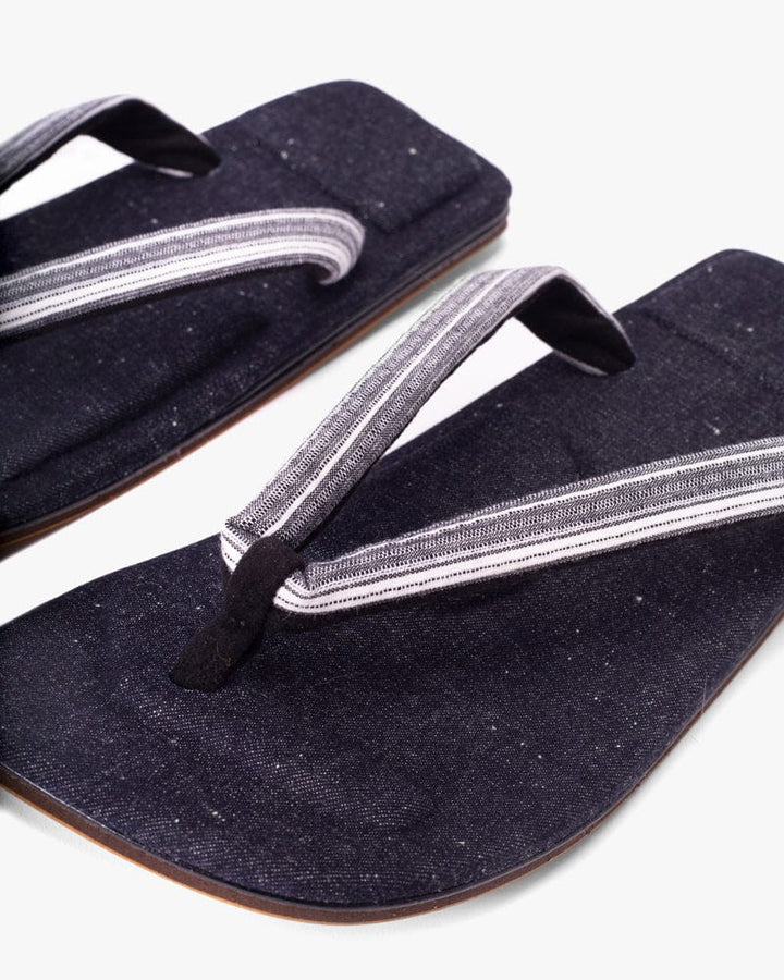 Yamato Kobo, Setta Sandals, White and Navy Shima, Shijira Weave with Okayama Denim