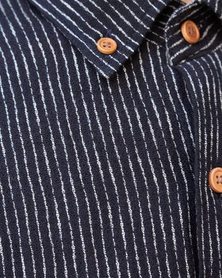 ToK Shirt, Short Sleeve Button-Up, Chijimi, Black Faded Shima