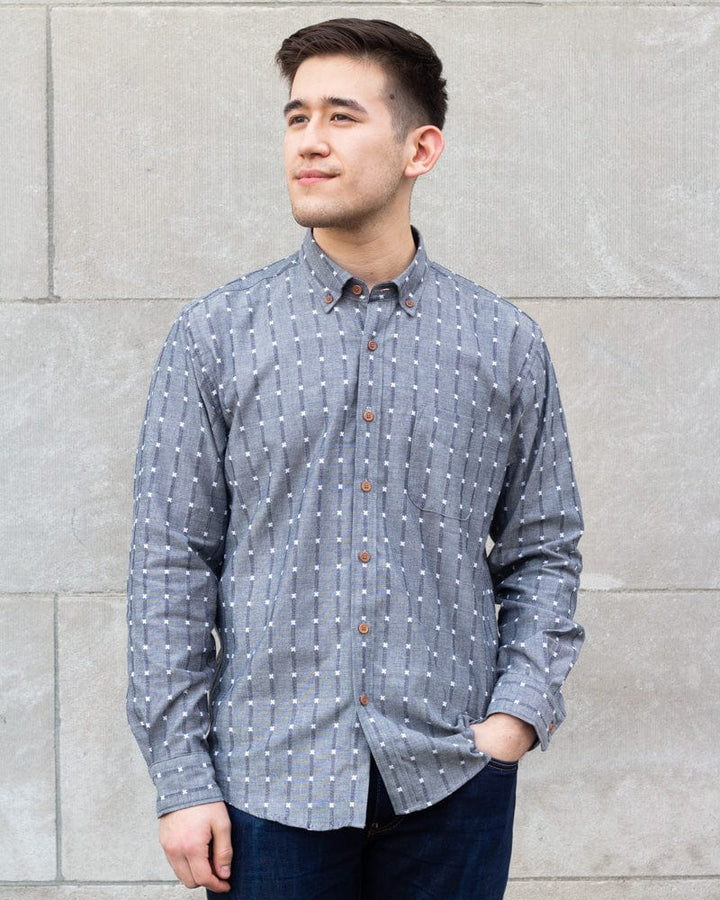 ToK Shirt, Long Sleeve Button-Up, Grey with White 'X' Stitching