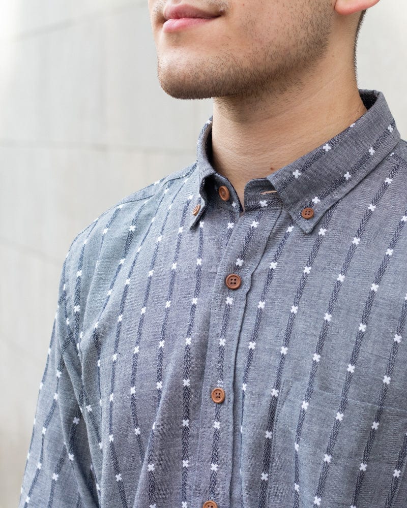 ToK Shirt, Long Sleeve Button-Up, Grey with White &