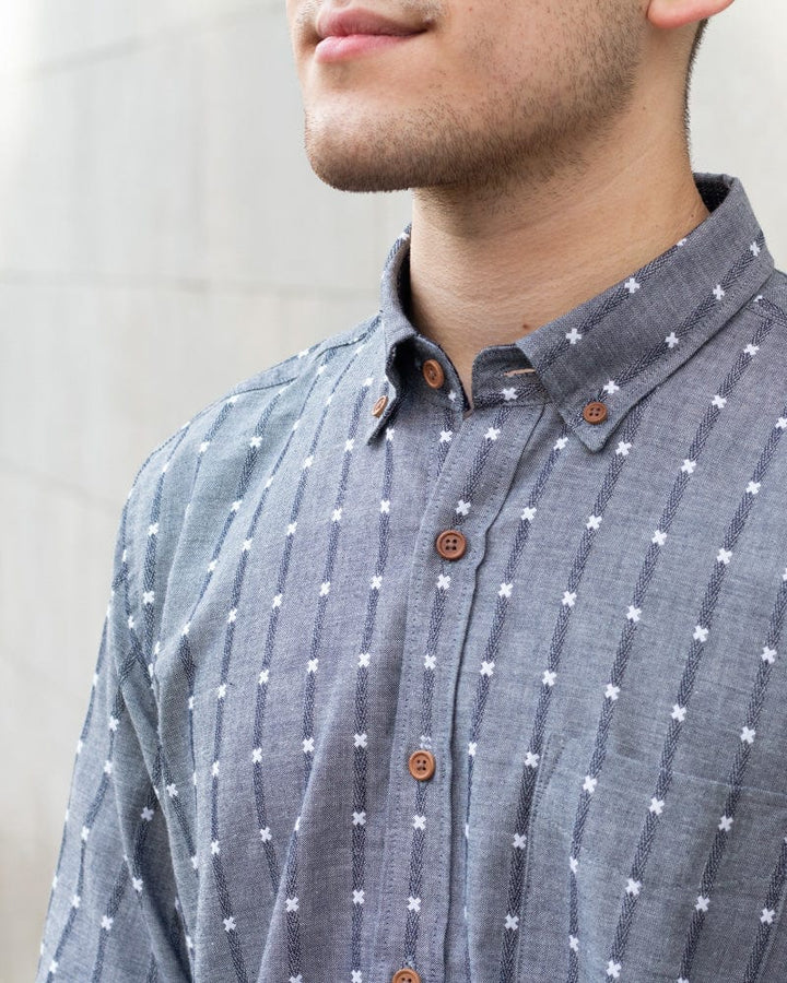 ToK Shirt, Long Sleeve Button-Up, Grey with White &