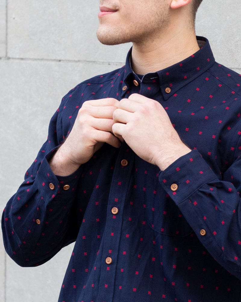 ToK Shirt, Long Sleeve Button-Up, Indigo with Red &