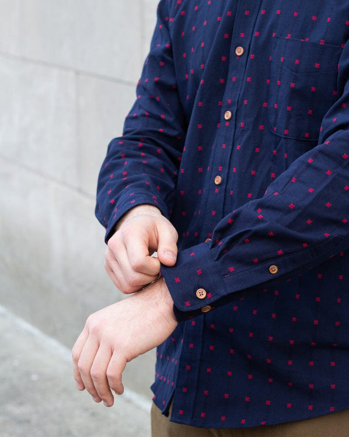 ToK Shirt, Long Sleeve Button-Up, Indigo with Red &