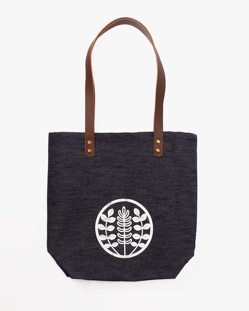 Kiriko Original Small Tote Bag, Selvedge Denim, Indigo Logo