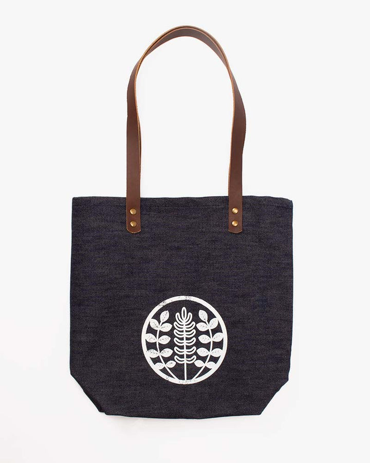 Kiriko Original Small Tote Bag, Selvedge Denim, Indigo Logo