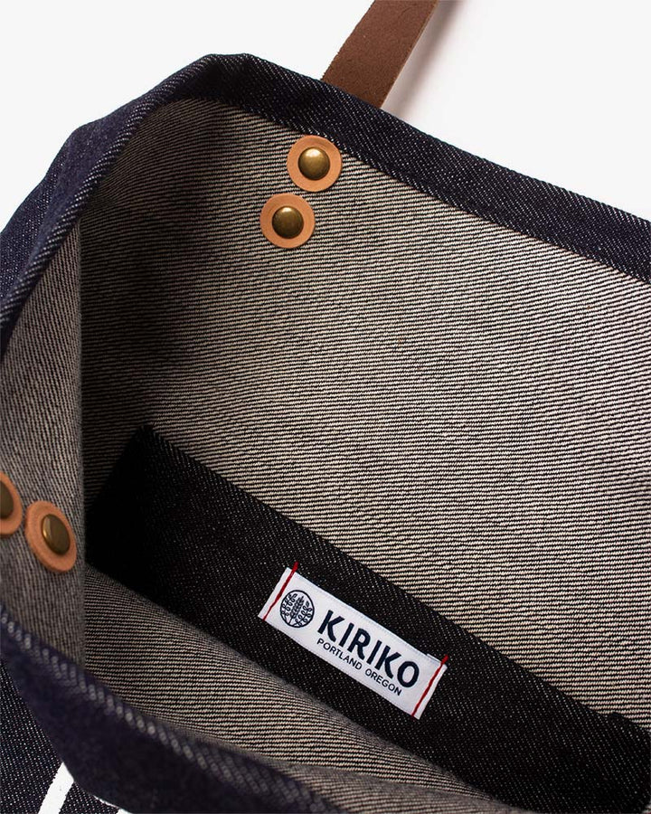 Kiriko Original Small Tote Bag, Selvedge Denim, Indigo Logo