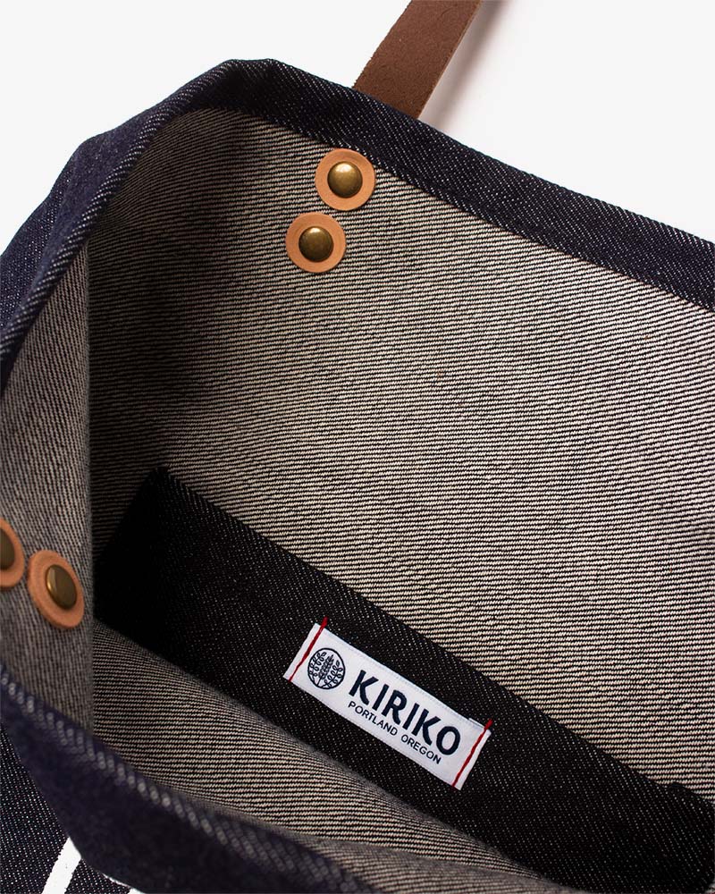 Kiriko Original Small Tote Bag, Selvedge Denim, Indigo Logo