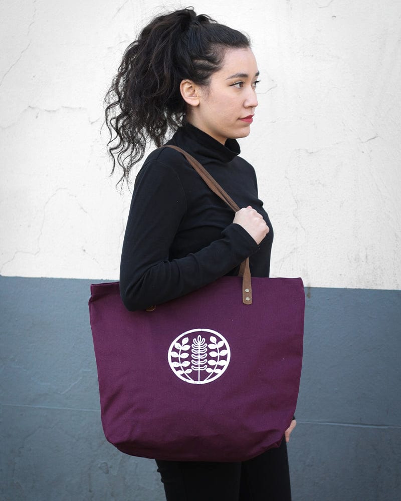 Kiriko Original Large Tote Bag, Canvas, Burgundy Logo