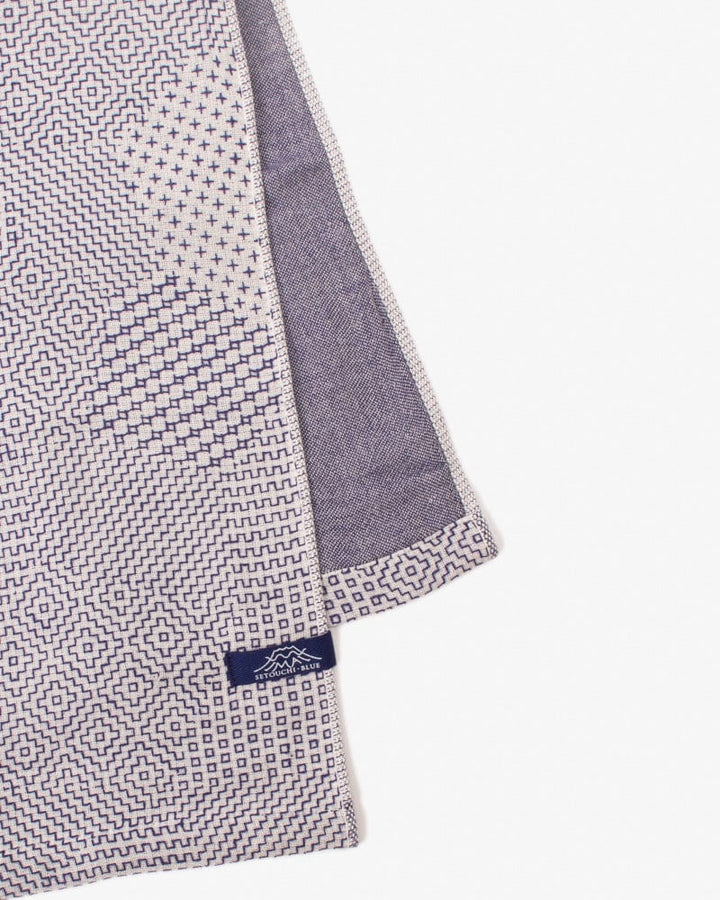 Maple & Moon Kitchen Towels, White with Blue Sashiko Stitching