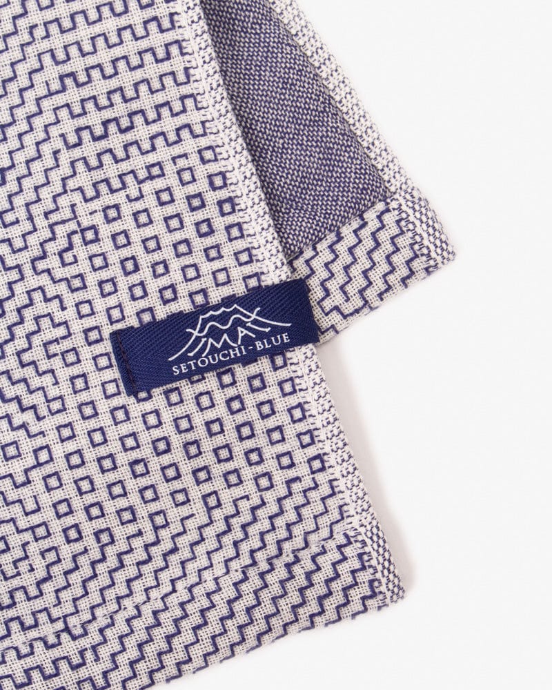 Maple &amp; Moon Wash Towel, White with Blue Sashiko Stitching