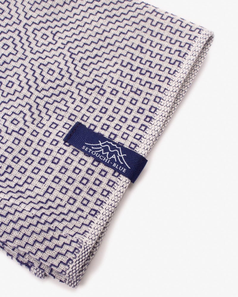 Maple &amp; Moon Wash Towel, White with Blue Sashiko Stitching