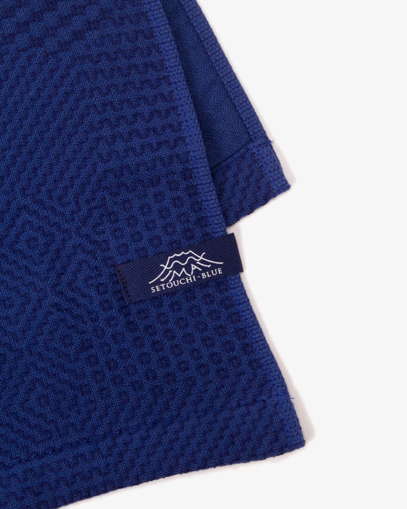 Maple &amp; Moon Wash Towel, Blue with Blue Sashiko Stitching