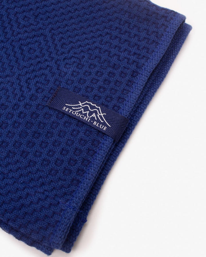 Maple &amp; Moon Wash Towel, Blue with Blue Sashiko Stitching