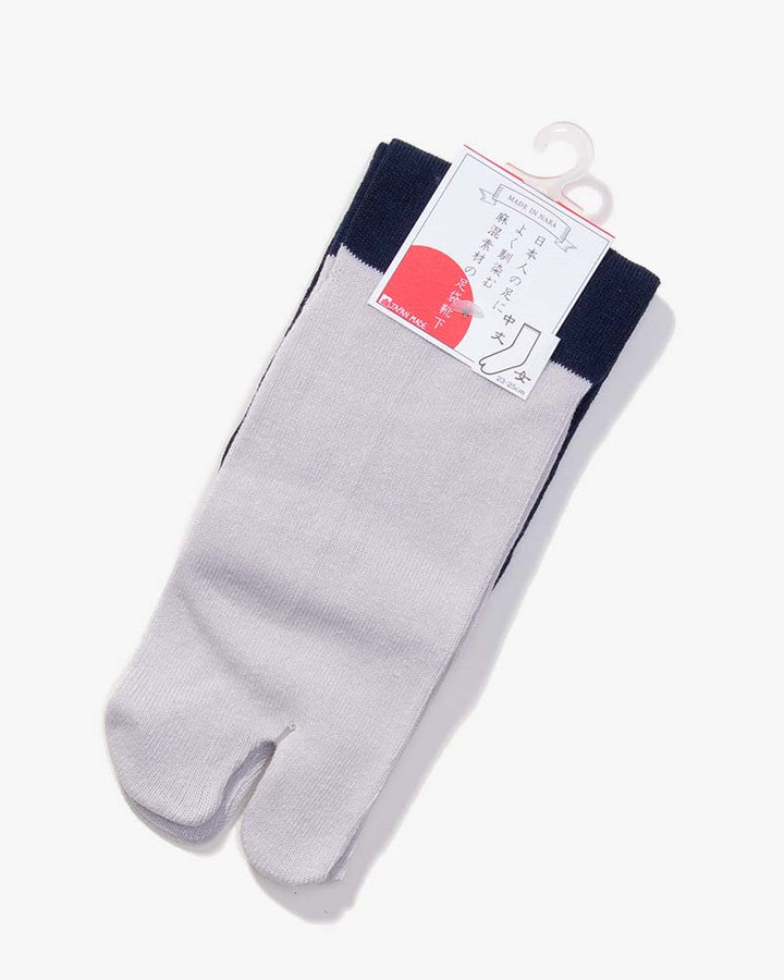 Tabi Socks, Cotton-Linen Blend Awasetabi, Light Grey and Navy