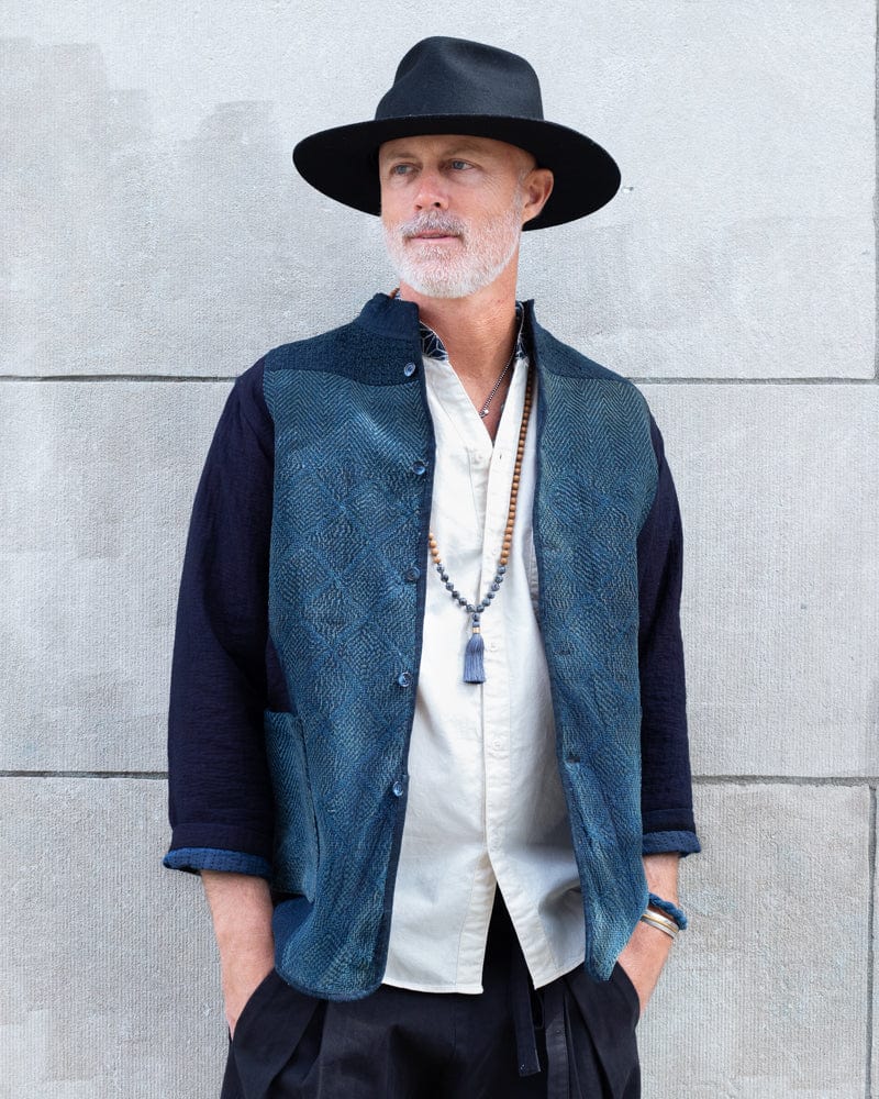 Vintage Noragi Jacket, Altered, Boro, Mandarin Collared Button Up