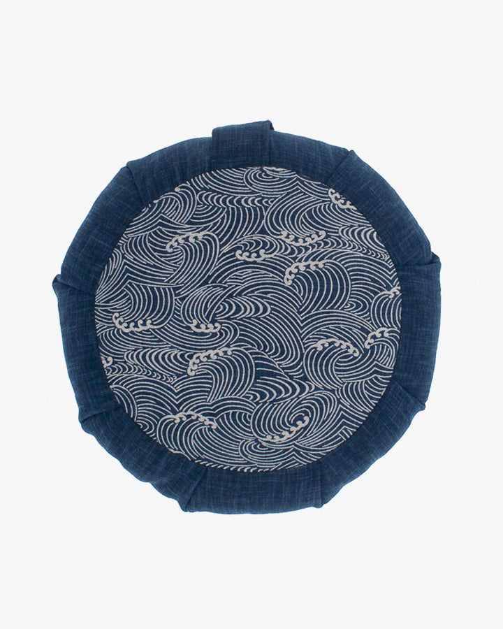 Kiriko Original Meditation Pillow, Two-Tone Zafu, Solid Indigo and Nami